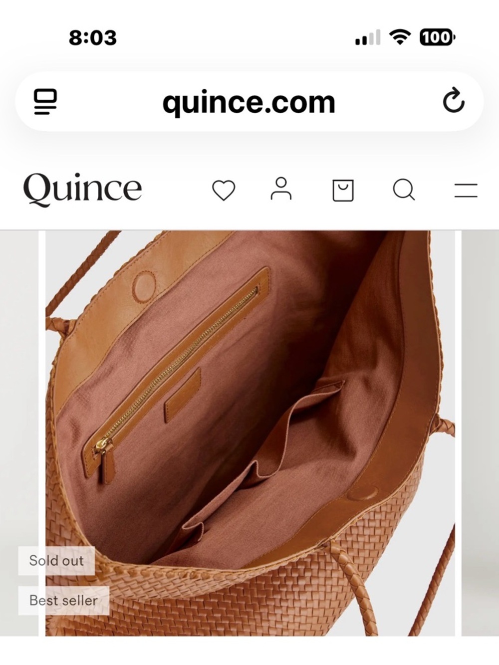 Woven Leather Tote Bag - Cognac Brown - Picture 6 of 6
